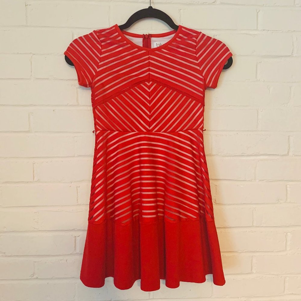 NORDSTROMS RED CAP SLEEVE TEXTURED SKATER DRESS